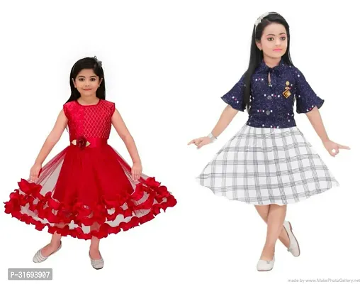 Beautiful Multicoloured Cotton Blend Frock For Girls Pack of 2