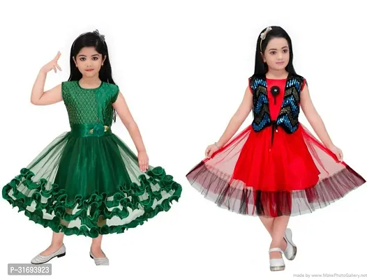 Beautiful Multicoloured Cotton Blend Frock For Girls Pack of 2