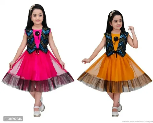 Beautiful Multicoloured Cotton Blend Frock For Girls Pack of 2-thumb0