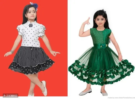 Beautiful Multicoloured Cotton Blend Frock For Girls Pack of 2