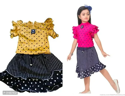 Beautiful Multicoloured Cotton Blend Frock For Girls Pack of 2