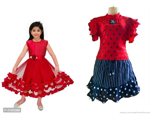 Beautiful Multicoloured Cotton Blend Frock For Girls Pack of 2-thumb0