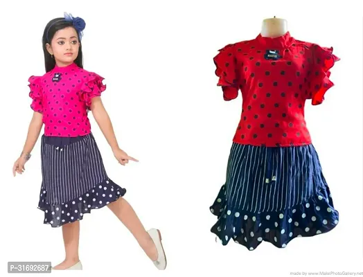 Beautiful Multicoloured Cotton Blend Frock For Girls Pack of 2