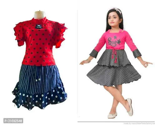 Beautiful Multicoloured Cotton Blend Frock For Girls Pack of 2