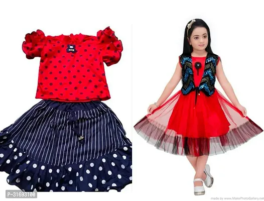 Beautiful Multicoloured Cotton Blend Frock For Girls Pack of 2-thumb0