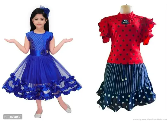 Beautiful Multicoloured Cotton Blend Frock For Girls Pack of 2