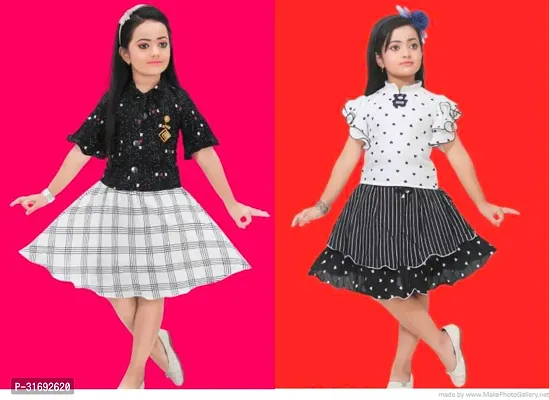 Beautiful Multicoloured Cotton Blend Frock For Girls Pack of 2