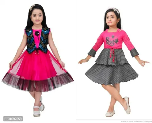 Beautiful Multicoloured Cotton Blend Frock For Girls Pack of 2