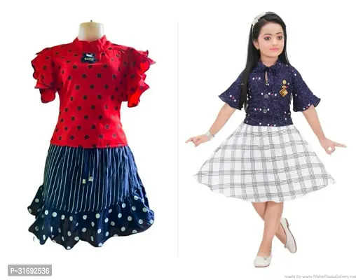 Beautiful Multicoloured Cotton Blend Frock For Girls Pack of 2