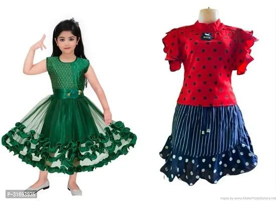 Beautiful Multicoloured Cotton Blend Frock For Girls Pack of 2-thumb0