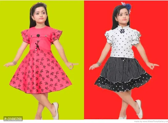 Beautiful Multicoloured Cotton Blend Frock For Girls Pack of 2