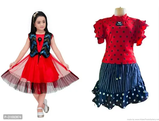 Beautiful Multicoloured Cotton Blend Frock For Girls Pack of 2