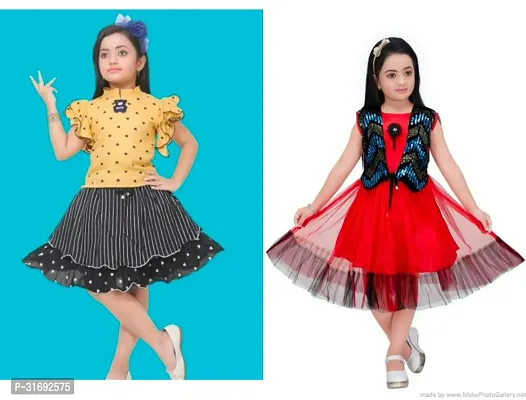 Beautiful Multicoloured Cotton Blend Frock For Girls Pack of 2