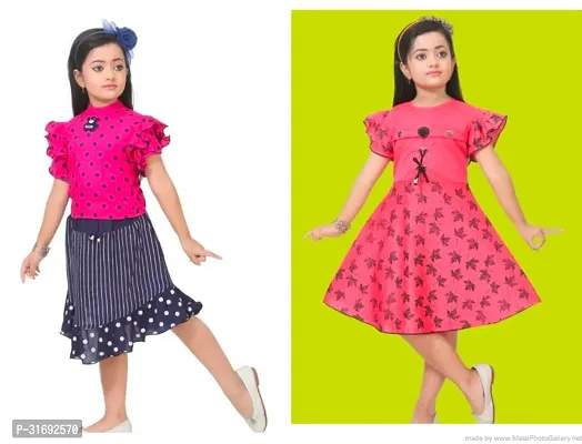 Beautiful Multicoloured Cotton Blend Frock For Girls Pack of 2