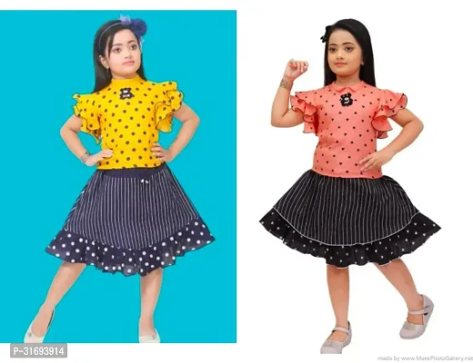 Beautiful Multicoloured Cotton Blend Frock For Girls Pack of 2