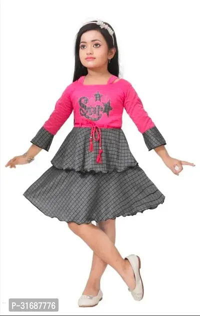 Beautiful Pink Cotton Blend Frock For Girls-thumb0