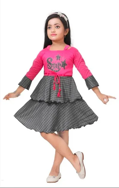 RJ Joshana Cotton Blend Knee Length Frock Dress for Girls