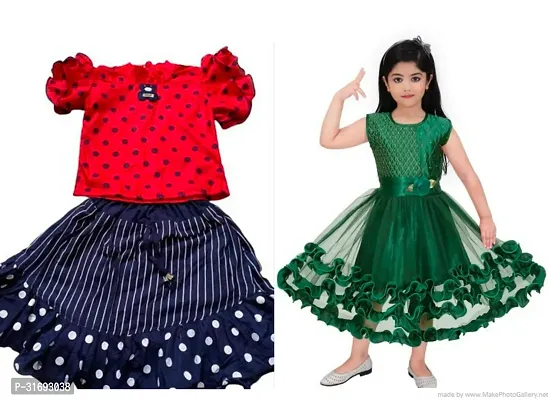 Beautiful Multicoloured Cotton Blend Frock For Girls Pack of 2