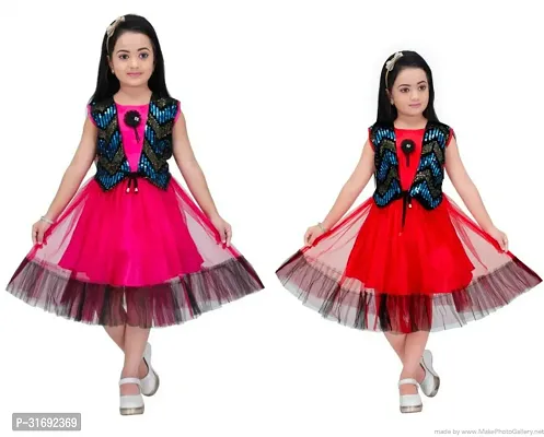 Beautiful Multicoloured Cotton Blend Frock For Girls Pack of 2