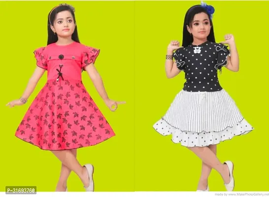 Beautiful Multicoloured Cotton Blend Frock For Girls Pack of 2-thumb0