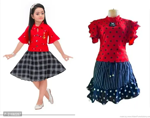 Beautiful Multicoloured Cotton Blend Frock For Girls Pack of 2