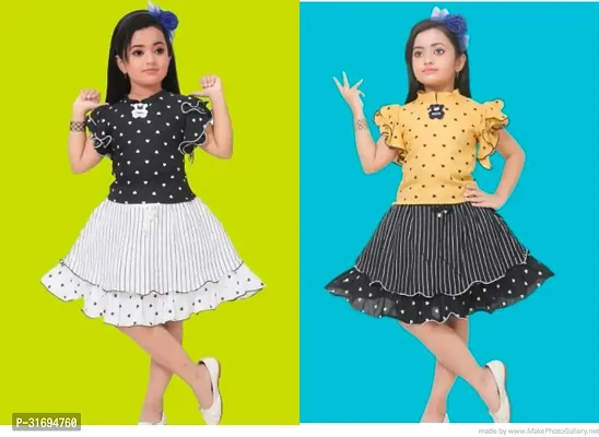 Beautiful Multicoloured Cotton Blend Frock For Girls Pack of 2