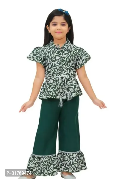 Fabulous Green Top With Bottom Set Printed For Girls