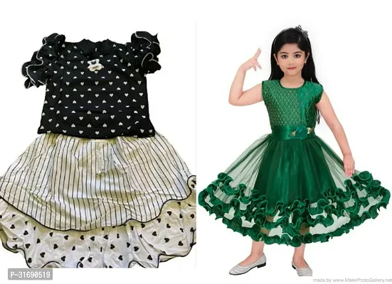 Beautiful Multicoloured Cotton Blend Frock For Girls Pack of 2-thumb0