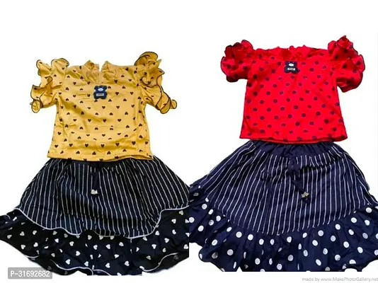 Beautiful Multicoloured Cotton Blend Frock For Girls Pack of 2-thumb0