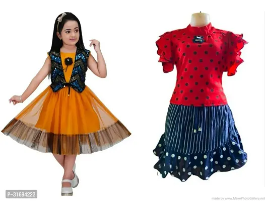 Beautiful Multicoloured Cotton Blend Frock For Girls Pack of 2-thumb0