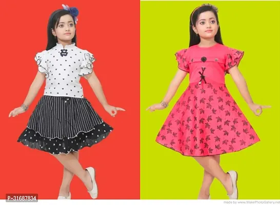 Beautiful Multicoloured Cotton Blend Frock For Girls Pack of 2-thumb0