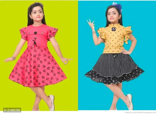 Beautiful Multicoloured Cotton Blend Frock For Girls Pack of 2-thumb0