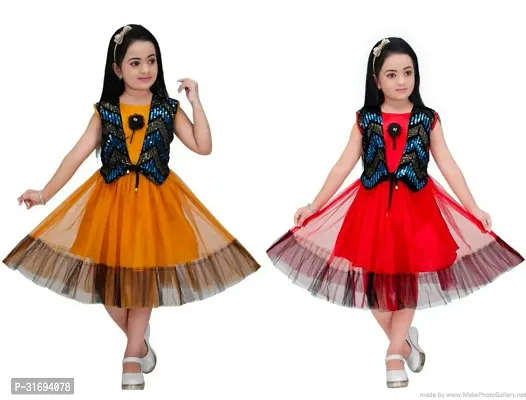 Beautiful Multicoloured Cotton Blend Frock For Girls Pack of 2