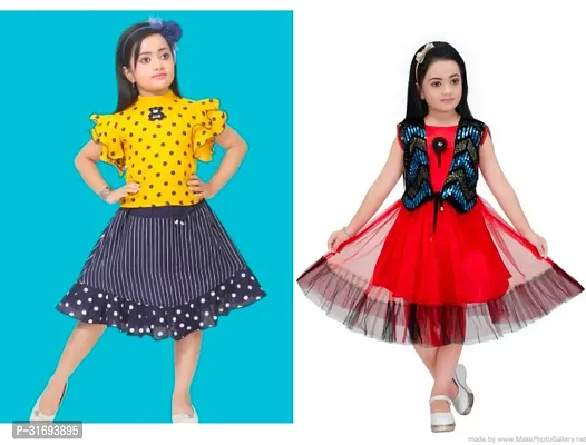 Beautiful Multicoloured Cotton Blend Frock For Girls Pack of 2