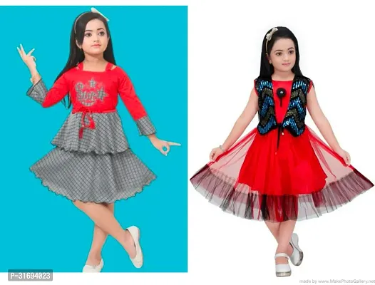 Beautiful Multicoloured Cotton Blend Frock For Girls Pack of 2