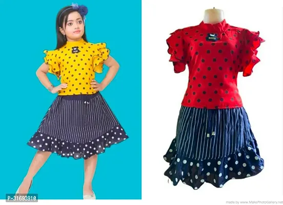 Beautiful Multicoloured Cotton Blend Frock For Girls Pack of 2