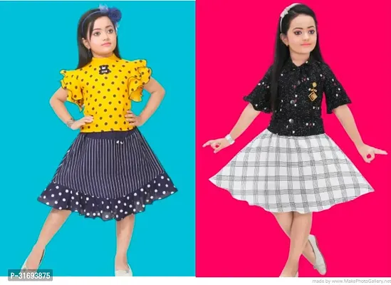 Beautiful Multicoloured Cotton Blend Frock For Girls Pack of 2