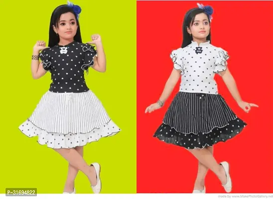 Beautiful Multicoloured Cotton Blend Frock For Girls Pack of 2