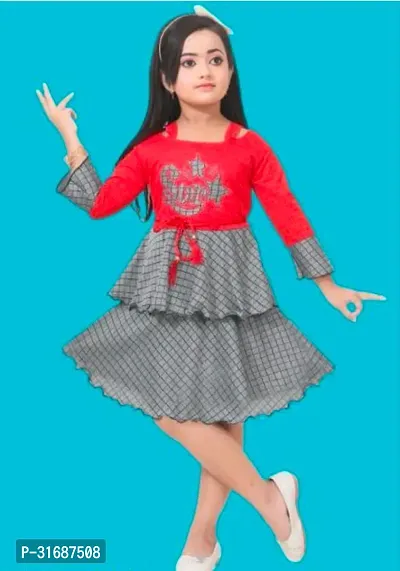 Beautiful Red Cotton Blend Frock For Girls-thumb0