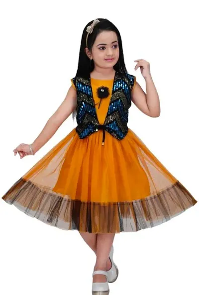 Partywear Net A Line Dress for Girls