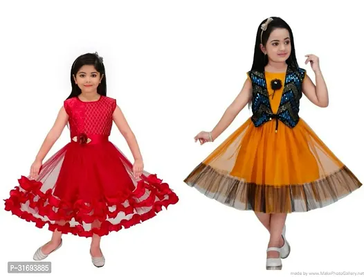 Beautiful Multicoloured Cotton Blend Frock For Girls Pack of 2