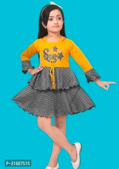 Beautiful Yellow Cotton Blend Frock For Girls-thumb0