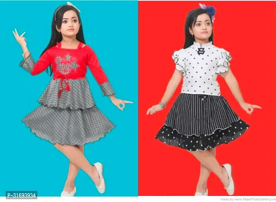 Beautiful Multicoloured Cotton Blend Frock For Girls Pack of 2