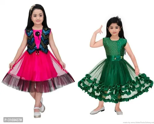 Beautiful Multicoloured Cotton Blend Frock For Girls Pack of 2