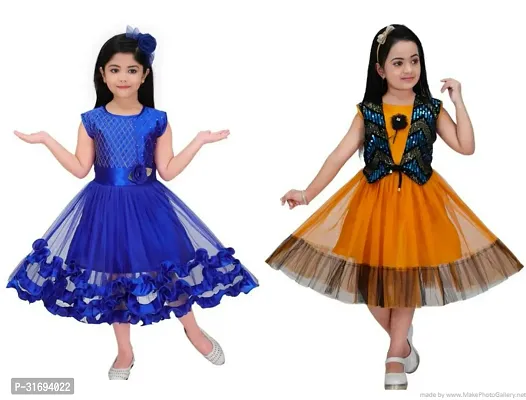 Beautiful Multicoloured Cotton Blend Frock For Girls Pack of 2