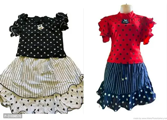 Beautiful Multicoloured Cotton Blend Frock For Girls Pack of 2-thumb0