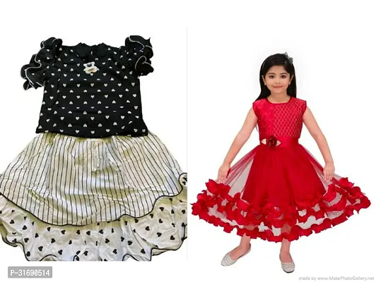 Beautiful Multicoloured Cotton Blend Frock For Girls Pack of 2-thumb0