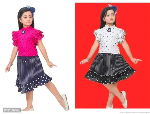 Beautiful Multicoloured Cotton Blend Frock For Girls Pack of 2