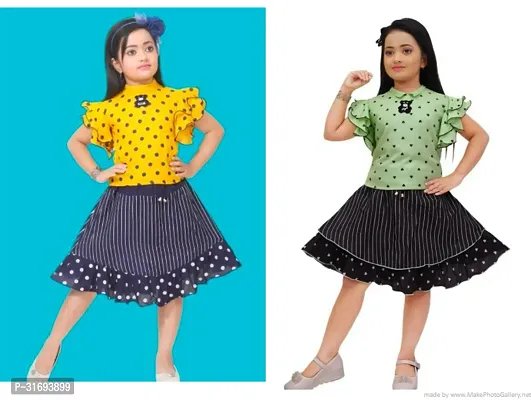 Beautiful Multicoloured Cotton Blend Frock For Girls Pack of 2