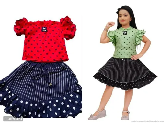 Beautiful Multicoloured Cotton Blend Frock For Girls Pack of 2